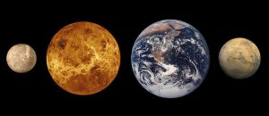 Merkür, Venüs, Dünya ve Mars - Boyut karşılaştırması.