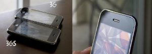 Şekil 3: Apple Iphone 3G ile 3GS modeli arasındaki oleofobik yüzey farkı ve bunun ekran parlaklığına yansıması[5]
