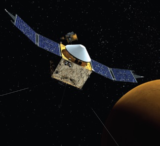 MAVEN'in Mars önünde temsili gösterimi.