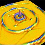 Şekil 8: Tellür dioksit kristali üzerinde yaratılmış yüzey akustik dalgasının deneysel görüntüsü. (c) Wikicommons